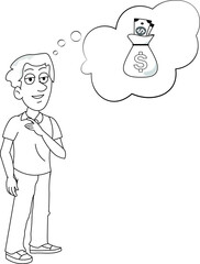 hand drawn artwork of a Person man thinking about money dollars