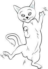 Hand drawn illustration of a cat jumping dancing happy joyful animal
