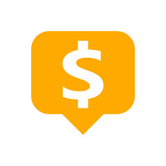 dollar currency symbol in speech bubble square shape for icon, orange dollar money for app symbol isolated on white, currency digital dollar icon for financial concept