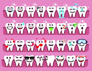 Set Cute Tooth Emoji Emoticons