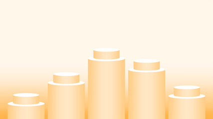 orange pedestal cylinder circle 5 steps for cosmetics showcase, podium circle stage orange soft pastel, platform five steps and advertising copy space, podium round for product display