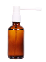 Medical throat spray, medicine aerosol antibiotic. Isolated on white background.