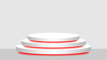 circle pedestal 3d white and red light neon lamp glowing, cosmetics display modern and led light, podium stage show for position decor red fluorescent glow light, pedestal box for product place