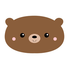 Cute bear grizzly. Kawaii cartoon character. Funny head face icon. Pink cheeks. Happy Valentines Day. Baby greeting card template. Notebook cover, tshirt. White background. Flat design.