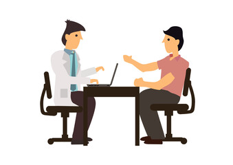 Obraz premium Doctor and patient talking at the table in the hospital. Medical consultation concept.