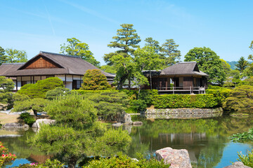 Fototapeta na wymiar Katsura Imperial Villa (Katsura Rikyu) in Kyoto, Japan. It is one of the finest examples of Japanese architecture and garden design and founded in 1645.