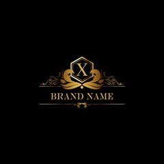 X premium luxury gold monogram logo. X letter logo. X monogram luxury gold logo.