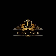 F premium luxury gold monogram logo. F letter logo. F monogram luxury gold logo.