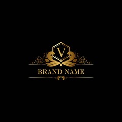 V premium luxury gold monogram logo. V letter logo. V monogram luxury gold logo.