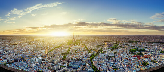 panoramic view at central paris while sunset