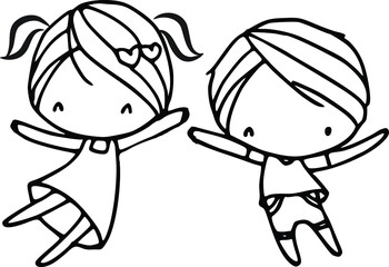 Vector cartoon happy boy and girl 