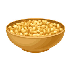 Dry Seeds of Cereals or Grain Crops Poured in Bowl Vector Illustration