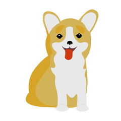 welsh korgi walking sticker. Cute Vector illustration in flat style. 