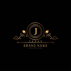 J premium luxury gold monogram logo. J letter logo. J monogram luxury gold logo.