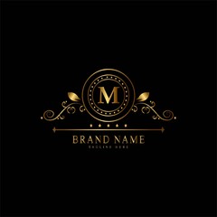 M premium luxury gold monogram logo. M letter logo. M monogram luxury gold logo.