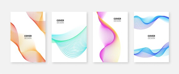 Dynamic wave cover set. Fluid color line posters with trendy gradient