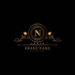 N premium luxury gold monogram logo. N letter logo. N monogram luxury gold logo.