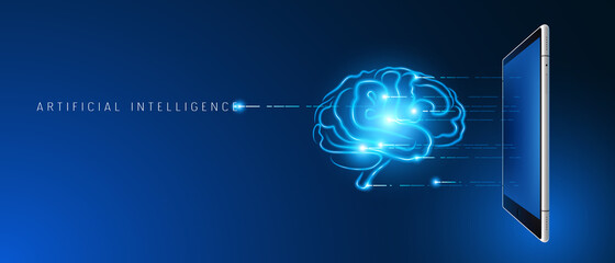 Artificial intelligence, brain abstract vector background, banner