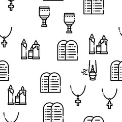 Fototapeta premium Church Christianity Seamless Pattern Vector Thin Line. Illustrations