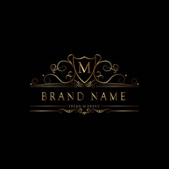 M premium luxury gold monogram logo. M letter logo. M monogram luxury gold logo.