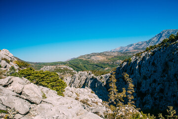 Beautiful city of Omis, Croatia seen from the Stari Grad fortress. 