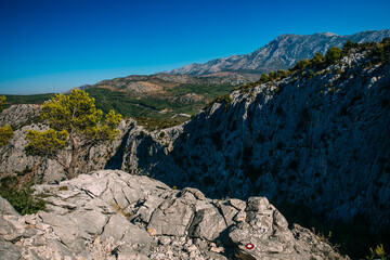 Obraz premium Beautiful city of Omis, Croatia seen from the Stari Grad fortress. 