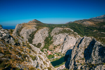 Beautiful city of Omis, Croatia seen from the Stari Grad fortress. 