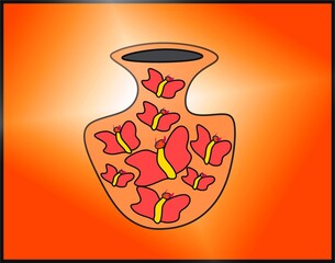 Vector illustration of flower vase with butterfly design