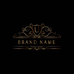 U premium luxury gold monogram logo. U letter logo. U monogram luxury gold logo.
