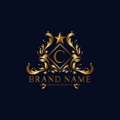C premium luxury gold monogram logo. C letter logo. C monogram luxury gold logo.