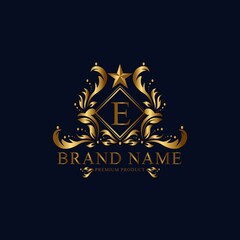 E premium luxury gold monogram logo. E letter logo. E monogram luxury gold logo.