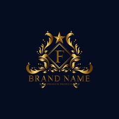 F premium luxury gold monogram logo. F letter logo. F monogram luxury gold logo.