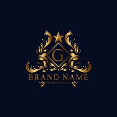 G premium luxury gold monogram logo. G letter logo. G monogram luxury gold logo.