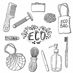 The Zero Waste collection of durable and reusable products. Wooden - toothbrush, shaving brush, hairbrush, flash drive. Natural soap and washcloth. Metal razor. 