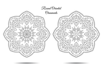 Symmetric mandala set. Vector illustration. Abstract doodle background. Good for cards, invitations, presentations, party, bag, t-shirt or tattoo, marketing materials. Indian east style.