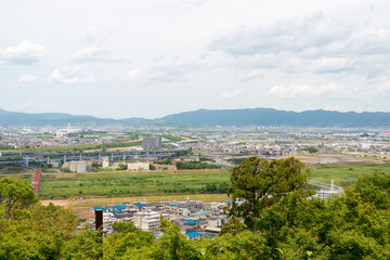 Fototapeta na wymiar Yawata City view from Iwashimizu Hachimangu Shrine in Yawata, Kyoto, Japan.