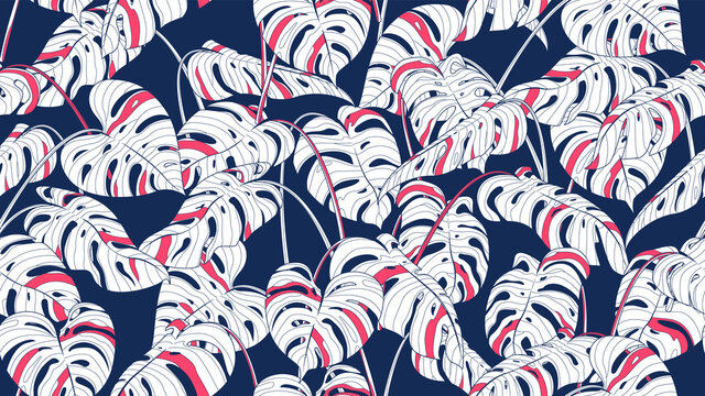 Floral monstera palm seamless pattern vector.