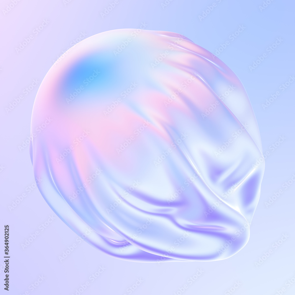 Aufkleber abstract gradient fluid 3d shape. pastel and holographic colors. falling fabric with pleats. 3d illu