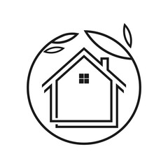 house icon with a circular leaf logo design vector
