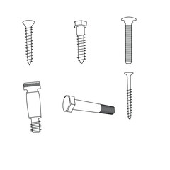 Set of hardware, outline vector illustration, image of various fasteners