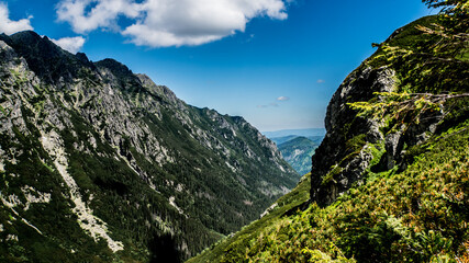 Mountain pass in the valley of five ponds in the Tatras