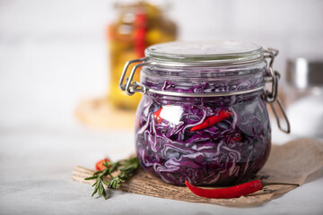 fermented red cabbage with pepper, spices and seasonings