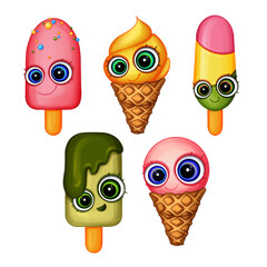 Cute ice cream set illustration 