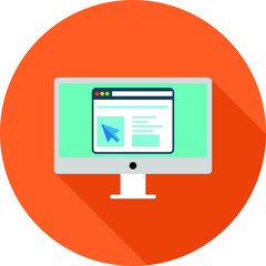 Monitor, web site flat icon on orange background, vector symbol