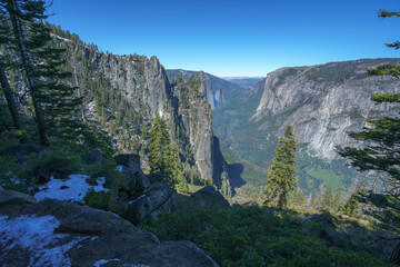 hiking the four mile trail in yosemite national park in california, usa