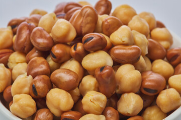 Chickpeas & fava beans (foul) on white background