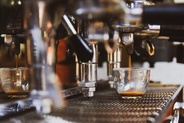 extraction of Italian coffee from the professional coffee machine