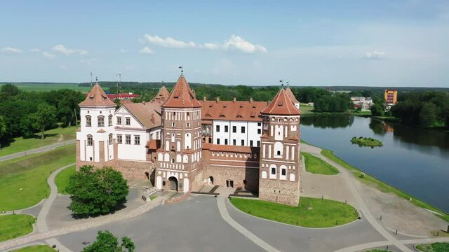 Aerial view on Mir Castle Complex in Mir, Belarus
