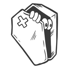 eyes peeping out of coffin