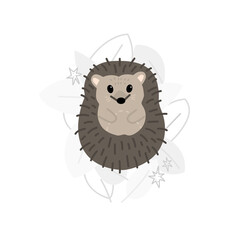 The magic hedgehog. Floral monochrome background. Vecton illustration